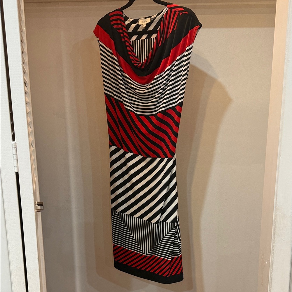 Elegant Black and Red Striped Midi Dress